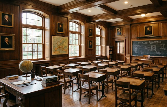 Sophisticated wood-paneled executive coaching classrooms